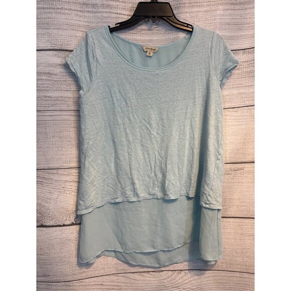 Lucky Brand Light Blue Layered Short Sleeve Crossback Top M - Picture 1 of 3